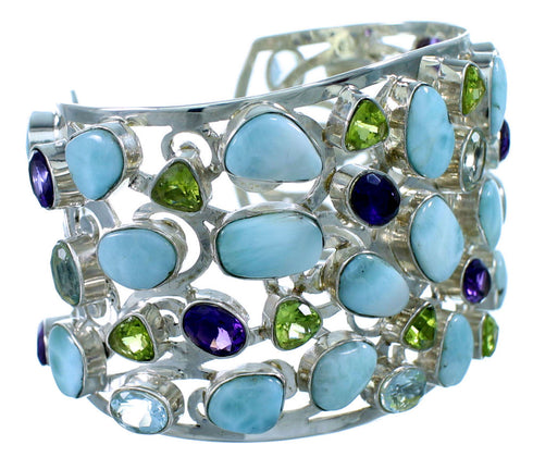 Gem Stone Authentic Silver Multicolor Cuff Bracelet GS57416